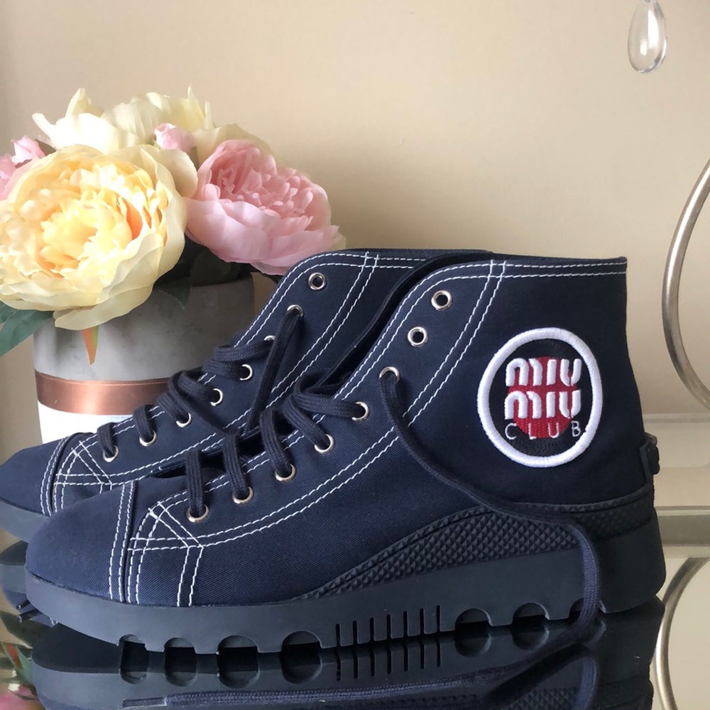 Brand New MIU MIU Women's Blue High-top Canvas Sneakers